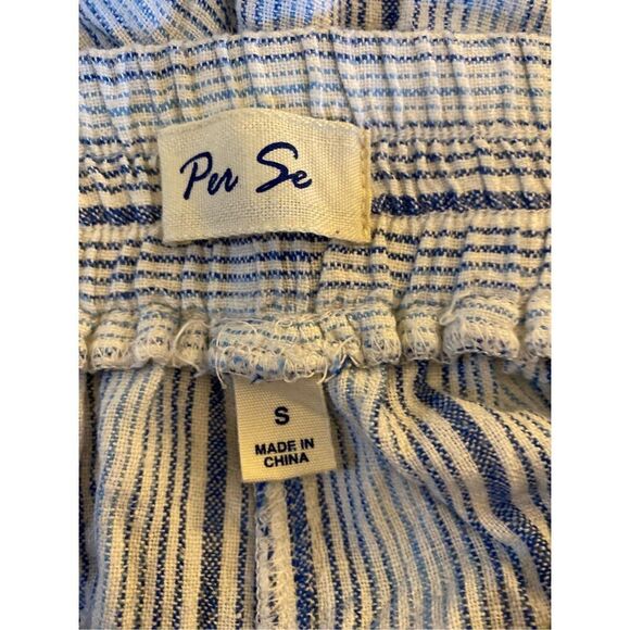 Per Se women’s khaki, blue and white striped linen blend shorts, size small - Picture 4 of 4